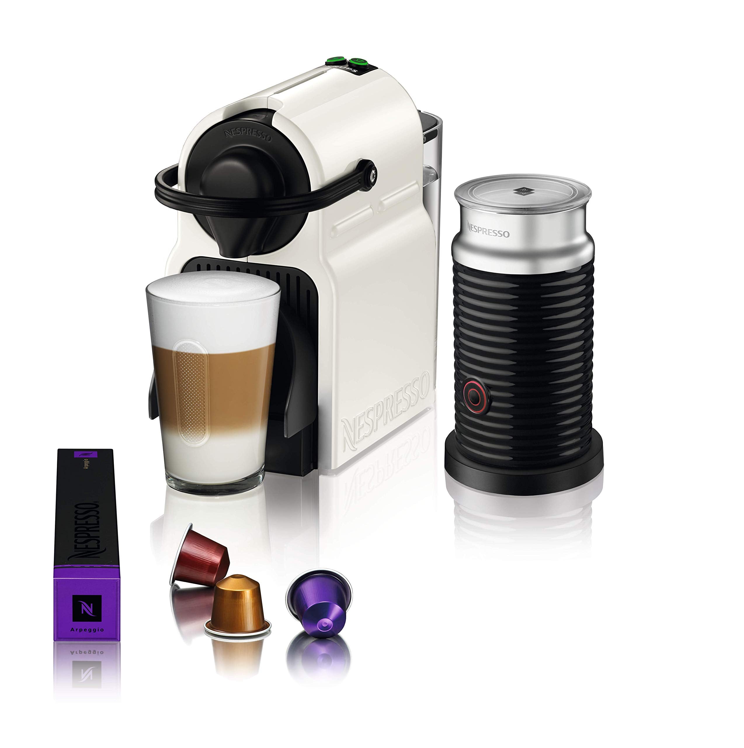 Pack Machine à Café Inissia Rouge Rubis + Aeroccino Blanc - Mousseur à Lait Inclus